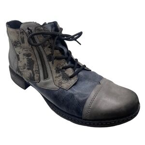 Remonte Grey Graphic Print Ankle Combat Boots EU 42 /US 11 Punk Grunge